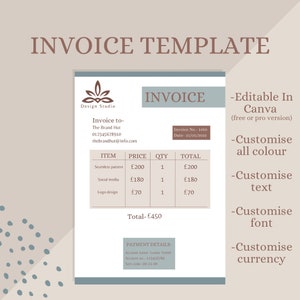 Invoice template editable in Canva - modern and professional invoice- branded template - digital download invoice - customisable business