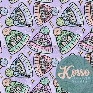 Winter Princess Hats purple lilac Seamless Design - Digital Surface Pattern For Printing - Design For Clothing Fabric Printing