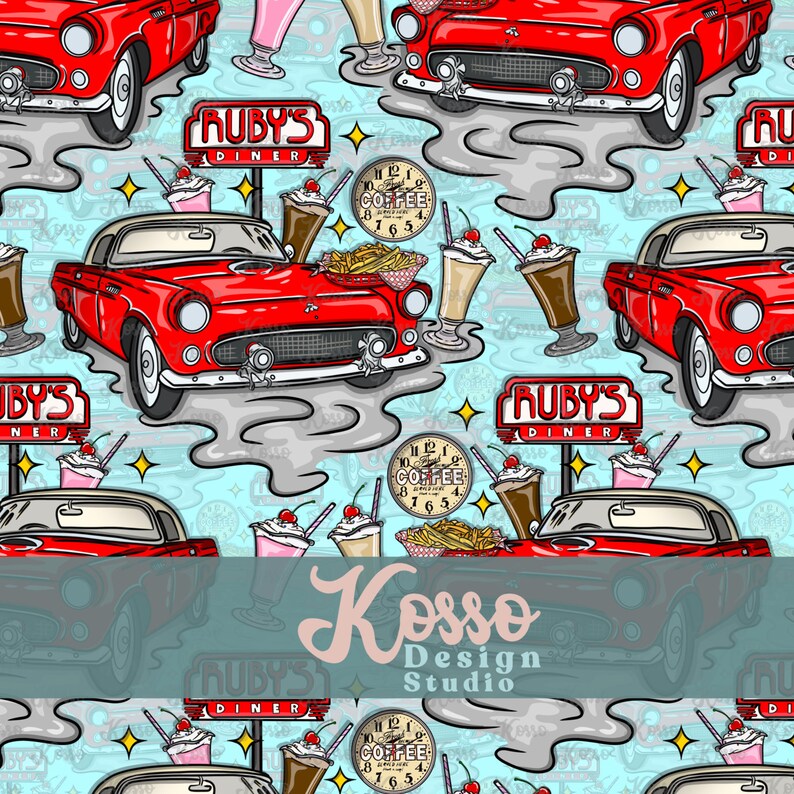 American Diner Seamless Design - Digital Surface Pattern for Printing ...