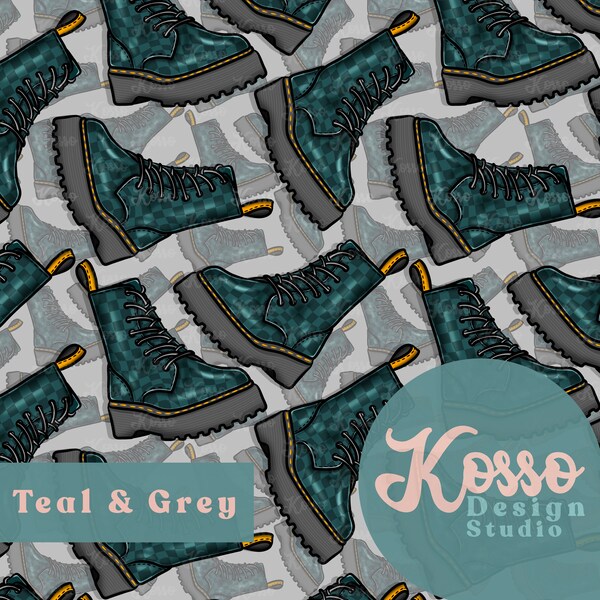 Teal Boots Seamless Design - Digital Surface Pattern For Printing - Design For Clothing Fabric Printing