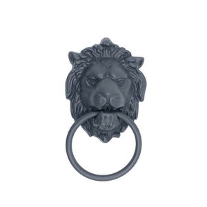 Handmade Solid Brass Lion Head Door Knocker, Oxide Black Coated Finish, Antique Look, Decorative Ornament for Elegant Entryways