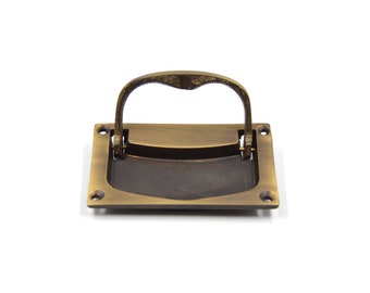 Handmade Solid Brass Flush Hatch Lifting Pull Handle - Antique Look Decorative Hardware with Antique Bronze and Oxide Black Coated