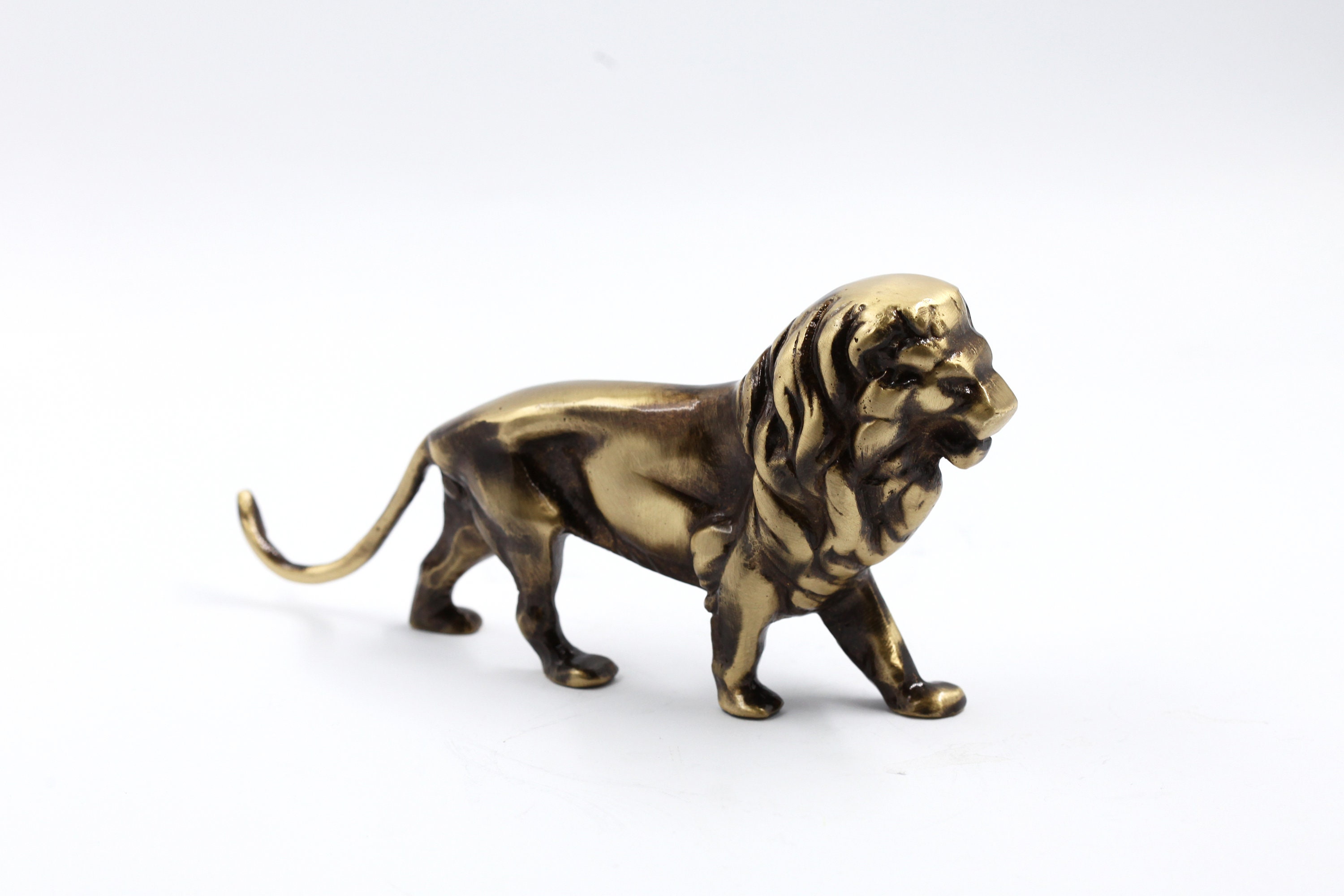 Regal Solid Brass Lion Statue - Antique Bronze Finish, Symbol Of Strength & Majesty, Handmade Figurine For Desk Or Home Decor 2.6 lbs