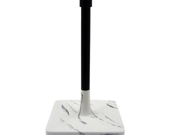 Luxury Freestanding Towel Holder - White Marble Resin Base, Black Coated Solid Brass Pole, Elegant Bathroom Accessory