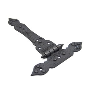 Handmade T Shaped Brass Door Strap Hinge - Antique-Looking Medieval Design in Rustic Oxide Black Coated Finish, Available in 3 Sizes