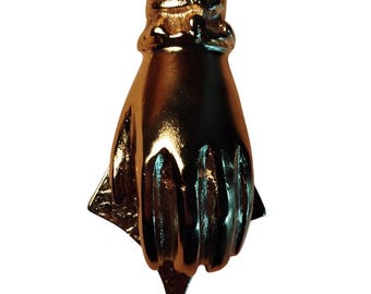Gold Coated Solid Brass Hand Door Knocker - Traditional Mediterranean Style Door Hardware - Protective Hand Home Decor Accent