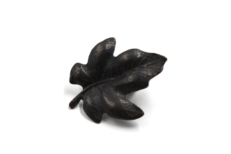 May include: A black metal leaf-shaped door knob or pull.