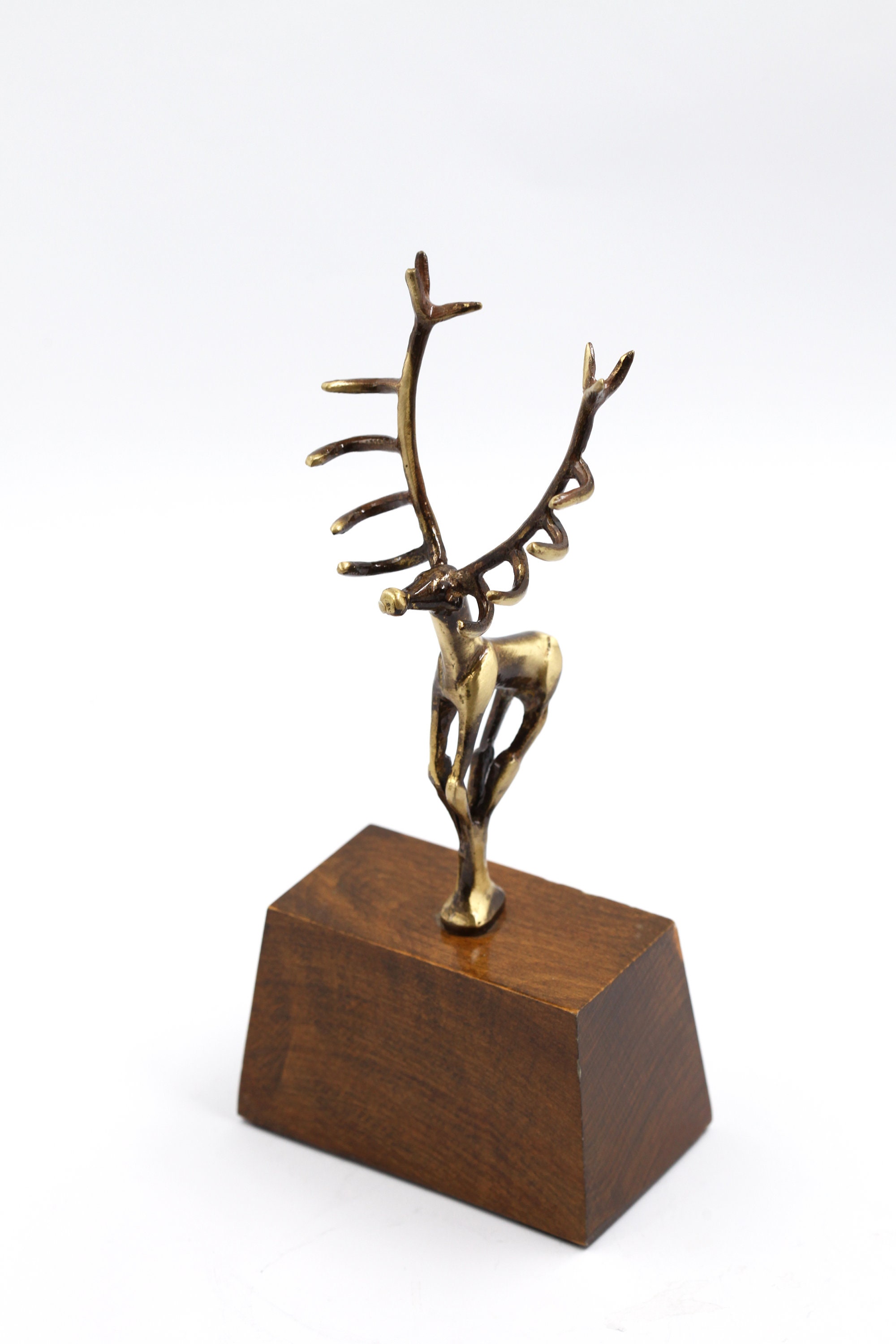 Celtic Deer Spirit Stag Statue - Solid Brass With Wooden Base, Pagan Viking Nature Figurine, Antique Bronze Coated Nature-Inspired Decor