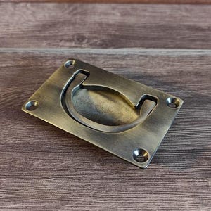 Handmade Solid Brass Flush Hatch Lifting Handle - Antique Bronze & Oxide Black Coated Finishes - Decorative Recessed Cabinet Pull