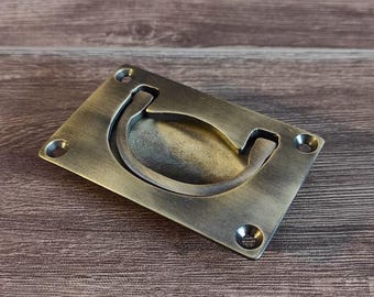 Handmade Solid Brass Flush Hatch Lifting Handle - Antique Bronze & Oxide Black Coated Finishes - Decorative Recessed Cabinet Pull