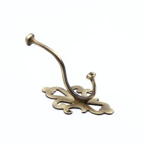 Solid Brass Double Hook for Hats, Bags, Robes & Coats – Rustic Wall/Door Hanger with Antique Bronze Coated Finish, Elegant Style Decor