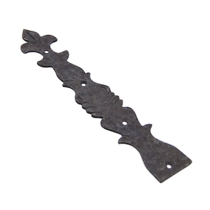 Handmade Brass Rustic Tudor Style Dummy Strap Hinge - Antique-Looking Front Door Fleur De Lys Ornament with Solid Brass, Oxide Black Coated