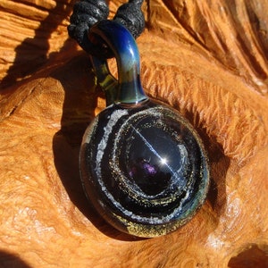 heady glass pendant, wearable art with adjustable necklace and gift box, dichroic glass, borosilicate glass, accentuates any color