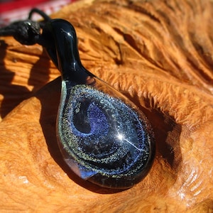 heady glass pendant, wearable art with adjustable necklace and gift box, dichroic glass, borosilicate glass, accentuates any color