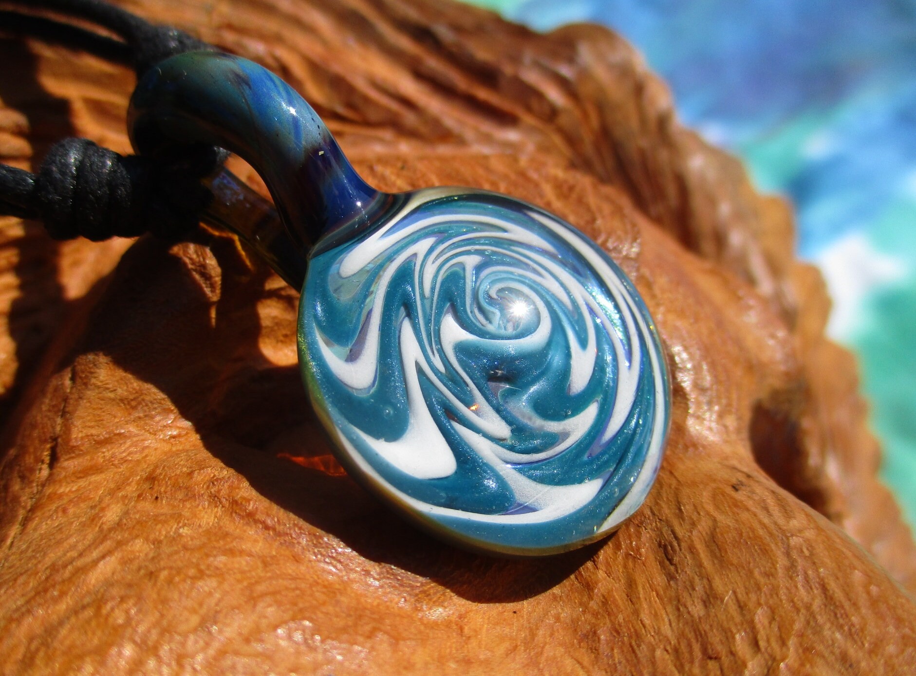 Heady Glass Pendant, Wigwag, Wearable Art With Adjustable Necklace and