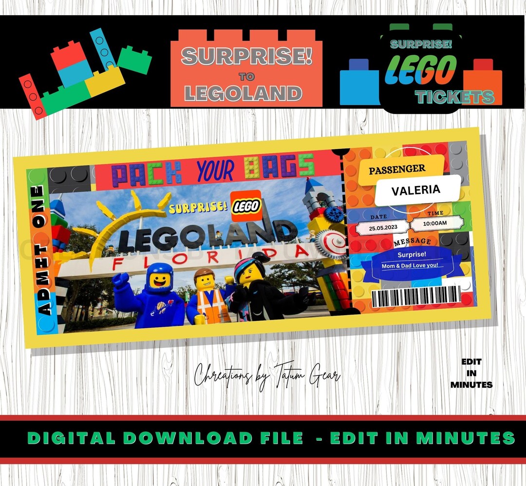 Printable LEGOLAND Surprise Trip Reveal Tickets Vacation - Etsy Ireland