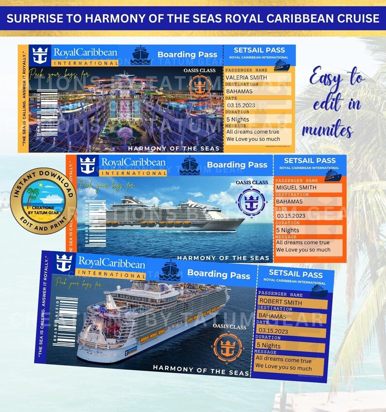 3 Royal Caribbean Cruise Printable Ticket Boarding Pass - Etsy
