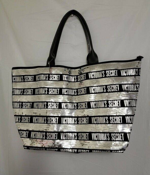 Victoria's Secret Tote Bag Purse Silver Black Sequin 2pc Etsy