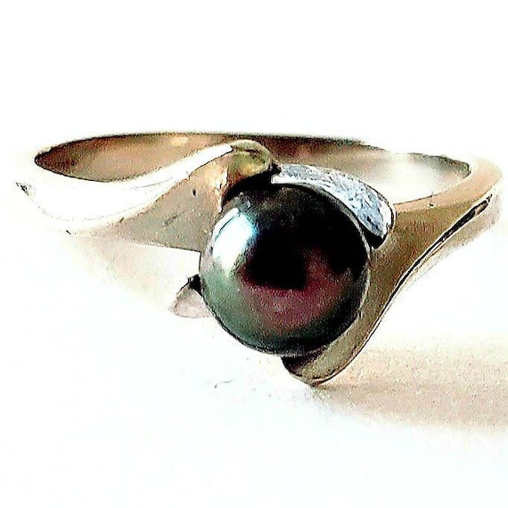 1960s cultured pearl ring | black pearl ring | 10k