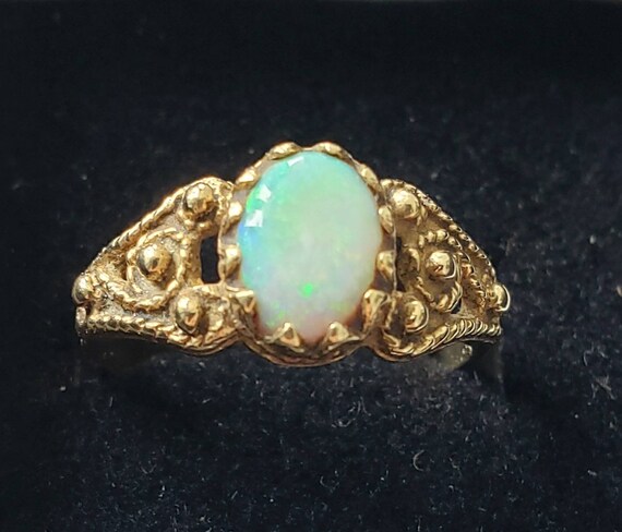Fiery opal ring | 14k opal ring | Cabochon opal ri