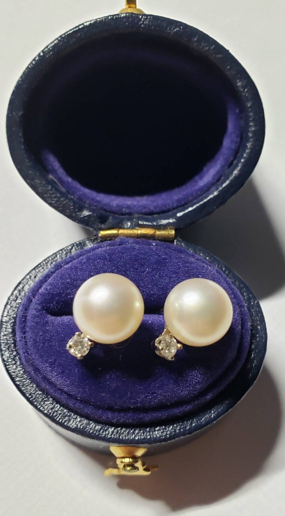 Diamond and pearl earrings | 14k pearl earrings |