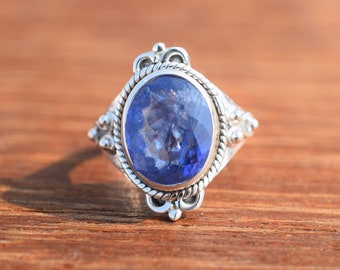 Artisan Tanzanite Ring 925 Sterling Silver | Natural Blue Tanzanite Stone Ring | Handmade Silver Jewelry | December Birthstone Gift