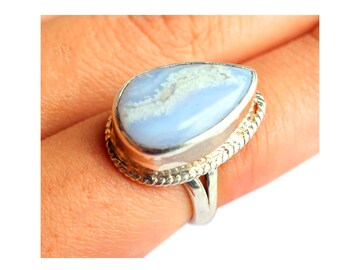 Blue Lace Agate Ring in 925 Sterling Silver,Silver Ring, Gemstone Ring, Artisan Ring, Handmade Sterling Ring, Unique Silver Band, Gift
