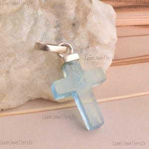 Aquamarine Pendant in 925 Sterling Silver, Dainty Pendant, cross pendant, jesus, Natural Gemstone Pendant, Birthstone Jewelry, Gift Her
