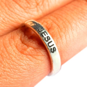 Jesus Band Ring in 925 Sterling Silver, Silver Ring, Dainty Ring, Artisan Ring, Sterling Ring, Boho Ring, Band Ring,Ring, Gift image 1