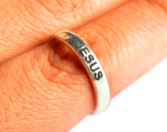Jesus Band Ring in 925 Sterling Silver, Silver Ring, Dainty Ring, Artisan Ring, Sterling Ring, Boho Ring, Band Ring,Ring, Gift