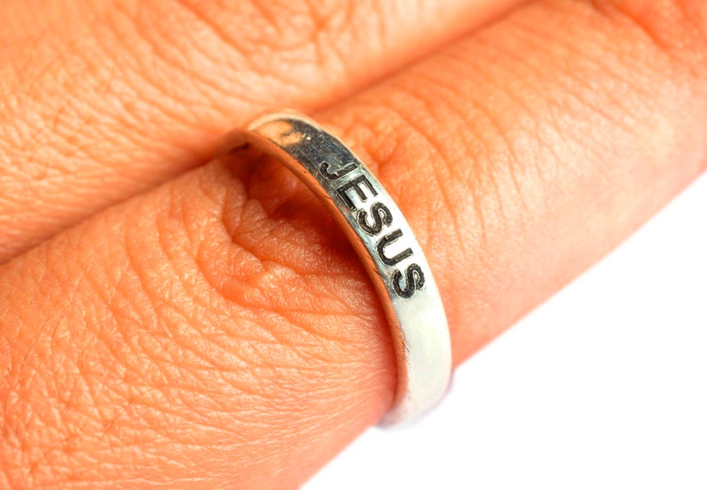 Jesus Band Ring in 925 Sterling Silver, Silver Ring, Dainty Ring, Artisan Ring, Sterling Ring, Boho Ring, Band Ring,Ring, Gift image 1