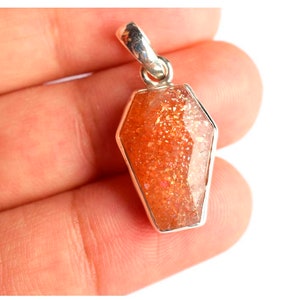 Pendentif de cercueil en pierre de soleil en 925 cercueil en argent sterling, pendentif délicat, artisan, pendentif sterling, designer, collier en argent, cadeau