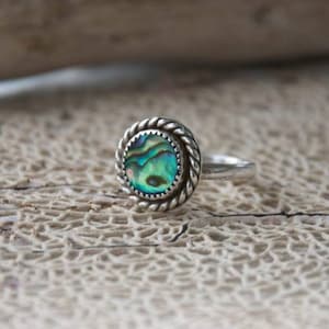 Abalone Shell Ring in 925 Sterling Silver,Silver Ring, Dainty Ring, Artisan Ring, Sterling Ring, Designer Silver Ring, Boho Ring, Gift Her