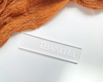 Clear Acrylic Thanksgiving Place Cards | Thankful, Grateful, Joyful | Small Rectangle | Thanksgiving Plate Setting | Minimalist