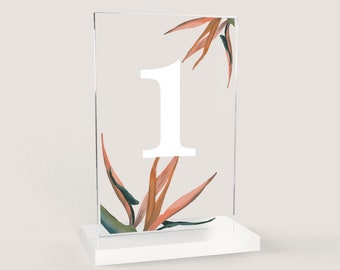 Acrylic Table Number | Birds of Paradise | Tropical Wedding | Boho Wedding | Clear Acrylic | Minimal