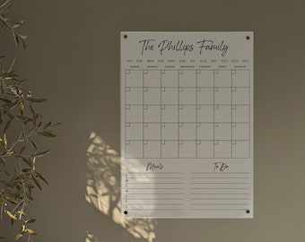 Personalized FROSTED Acrylic Calendar, To-do list & Meal Planner | Floating Wall Decor | Housewarming Gift | Dry-Erase | Vertical