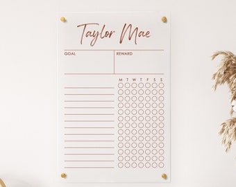 Personalized Acrylic Habit Tracker w/ Print Color Option | Goal & Rewards | New Years Resolutions | Christmas Gift | Office Decor | Minimal