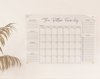 Personalized Acrylic Monthly Wall Calendar | Menu, To-Do List | Custom Lists | Family Calendar | Command Center | Kitchen Decor