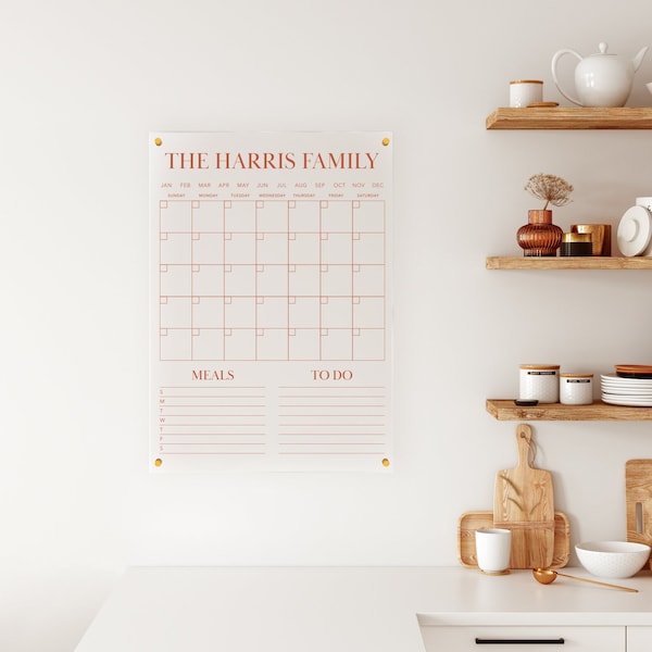 Personalized Acrylic Calendar, To-do list & Meal Planner | Wall Decor | Housewarming | Color | Dry-Erase | Vertical | TODOMEAL-COLOR