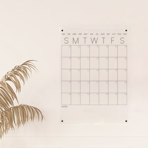 Monthly Wall Calendar with Blank Notes | Clear Acrylic | Wet-Erase Calendar | Minimalist Style | Housewarming Gift | Office Decor