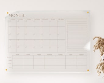 Personalized Acrylic Monthly Calendar | Meal Planner | To-do list | Command Center | Housewarming Gift | Floating Wall Decor