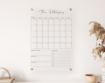 Personalized Acrylic Monthly Calendar w/ Goals | Wall Hanging | To-Do List | Checklist | Family Calendar | Housewarming | Planner