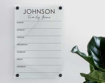 Personalized Acrylic Family Menu | Floating Wall Decor | Housewarming Gift | Modern Design | Dry-Erase | MENU