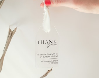 Personalized Clear Acrylic Gift Tag | 2"W x 3.5"H | Wedding Favors | Hanging Favor Tag | 30 Print Color Options