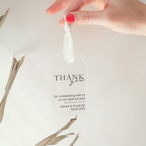 Personalized Clear Acrylic Gift Tag | 2&quot;W x 3.5&quot;H | Wedding Favors | Hanging Favor Tag | 30 Print Color Options
