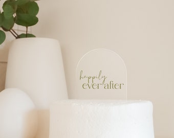 Acrylic "Happily ever after" Wedding Cake Topper | Clear Arch | 4 1/2”H x 4”W - 5 1/2"H w/ Cake Picks | Multiple Font Combo Options