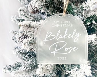 Personalized Frosted Acrylic Christmas Ornament | Baby's First Christmas | 2022 | Minimalist | Christmas Gift | Cute | Custom | Arch