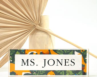 Personalized Clear Acrylic Desk Nameplate with Pattern Options for Office, Reception, or Teacher