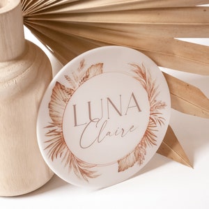 Personalized White Acrylic Baby Name Announcement | 2 Size Options | Flower Wreath Design | Newborn Photo Prop | Baby Shower | Baby Girl