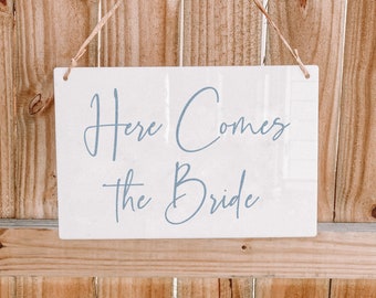 Customizable Acrylic "Here Comes the Bride" Hanging Sign | Bride Entry Sign | 12"W x 8"H | Font & Color Options | Flower Girl | Ring Bearer